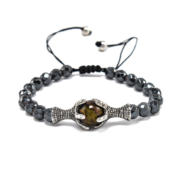 Bratara barbati din hematit cu accesoriu din ochi de tigru