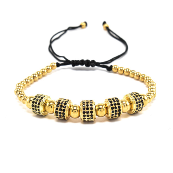 Bratara barbati din otel inoxidabil placata cu aur 18K si accesorii cu cristale zirconia