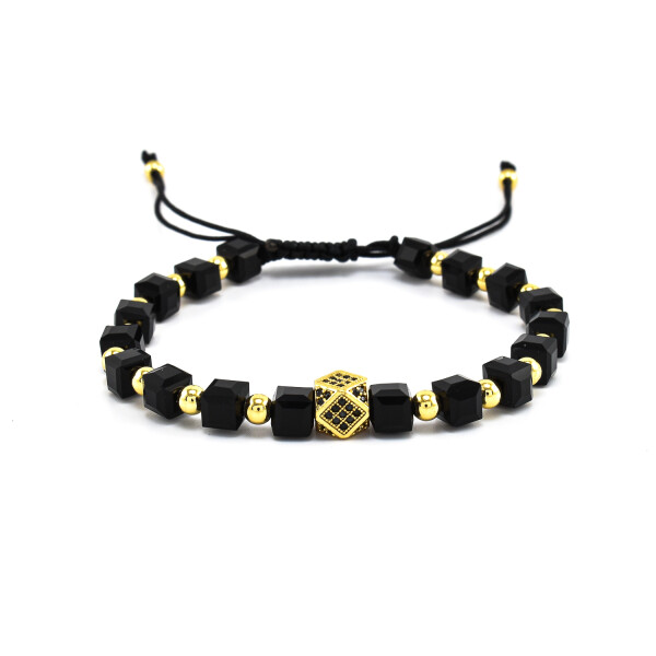 Bratara barbati din onix negru si accesorii placate cu aur 18K