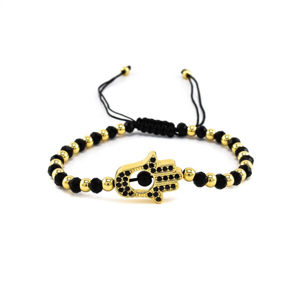 Bratara barbati din onix negru si accesorii placate cu aur 18K