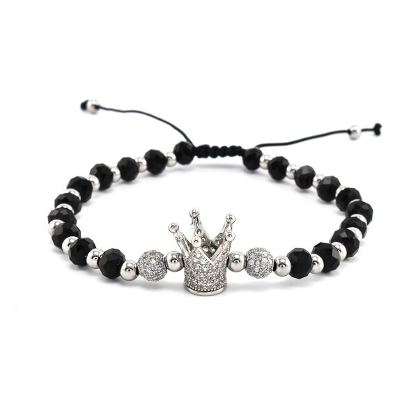 Bratara barbati din cristale negre si accesorii argintii cu cristale zirconia
