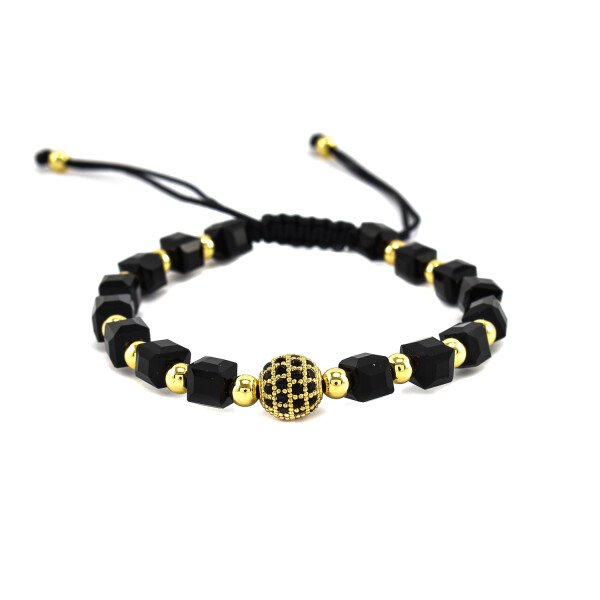 Bratara barbati din onix negru si accesorii placate cu aur 18K