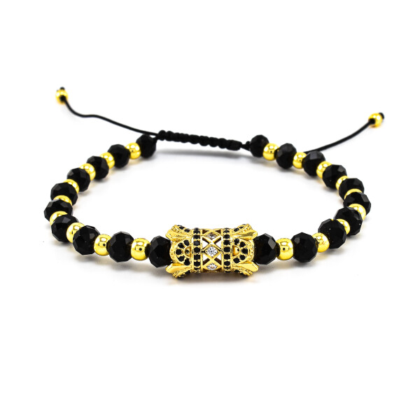 Bratara barbati din cristale negre si accesorii placate cu aur 18K