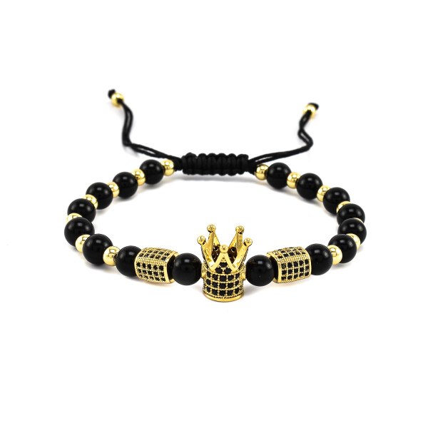 Bratara barbati din onix negru si accesorii placate cu aur 18K