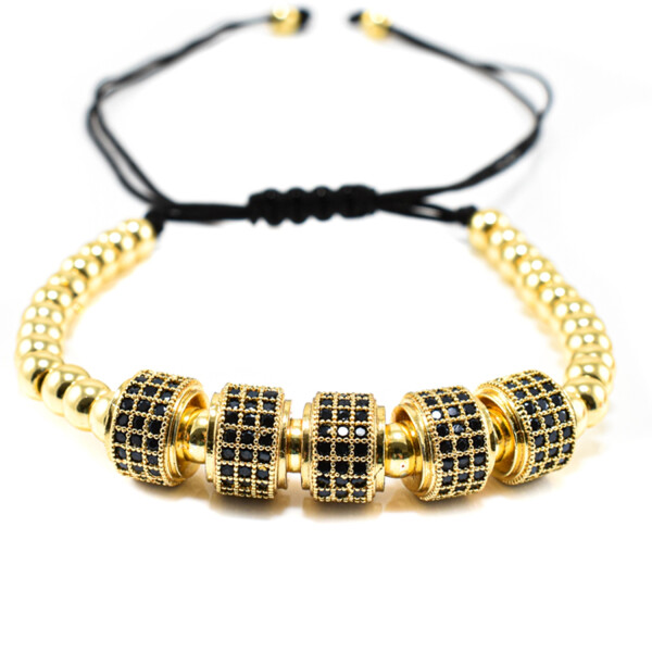 Bratara barbati din otel inoxidabil placat cu aur 18K și accesorii cu cristale zirconia