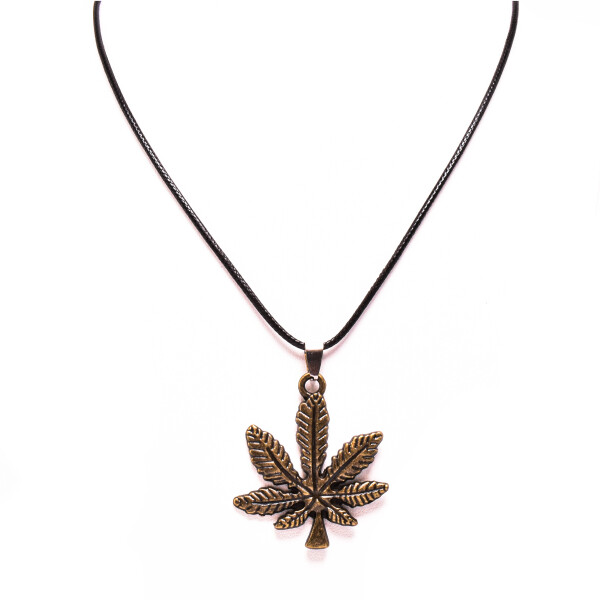 Pandantiv barbati, frunza de marijuana, bronz 