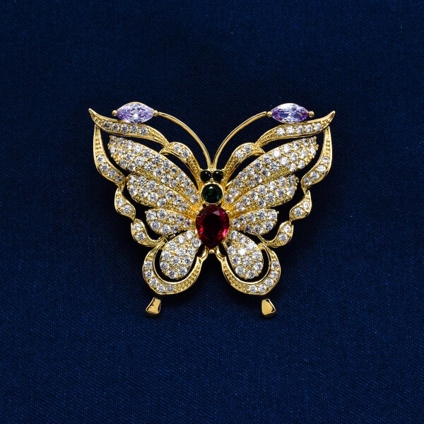 Brosa in forma de fluture cu cristale swarovski, placata cu aur 18K BRS-36