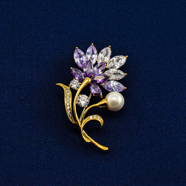 Brosa in forma de floare cu cristale swarovski, placata cu aur 18k BRS-39