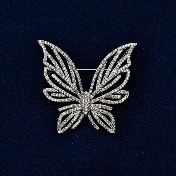 Brosa cu cristale swarovski placata cu aur alb 18k, in forma de fluture BRS-33