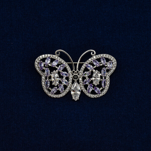 Brosa in forma de fluture cu cristale swarovski, placata cu aur alb 18k BRS-37