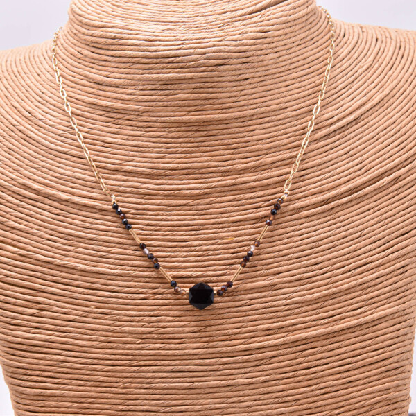 Colier dama din onix negru, otel inoxidabil placat cu aur 18K