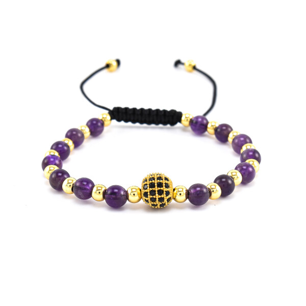 Bratara dama din ametist cu accesorii placate cu aur 18K si cristale swarovski