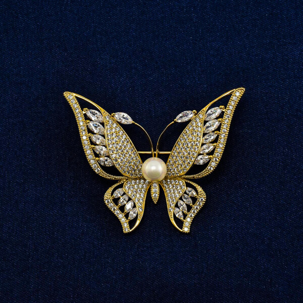 Brosa "Fluture" auriu cu cristale swarovski