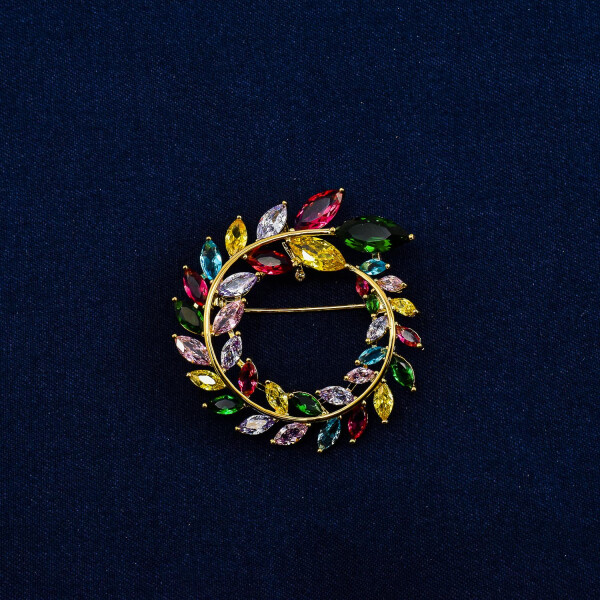 Brosa placata cu aur 18K cu cristale swarovski multicolore