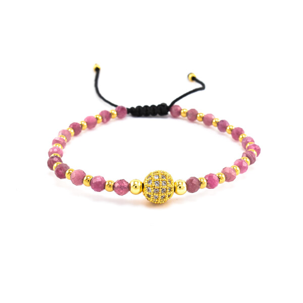 Bratara dama din turmalina roz cu accesorii placate cu aur 18K si cristale swarovski
