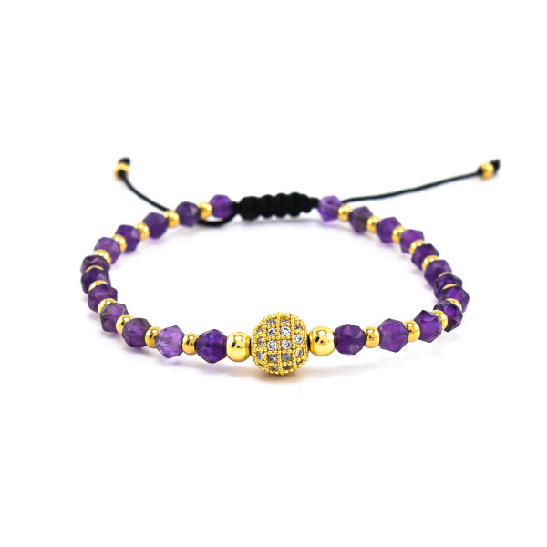 Bratara dama din ametist cu accesorii placate cu aur 18K si cristale swarovski