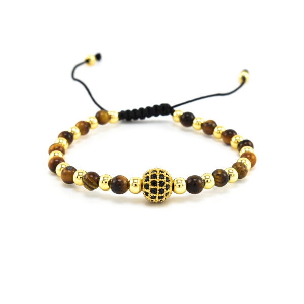 Bratara dama din ochi de tigru cu accesorii placate cu aur 18K si cristale swarovski