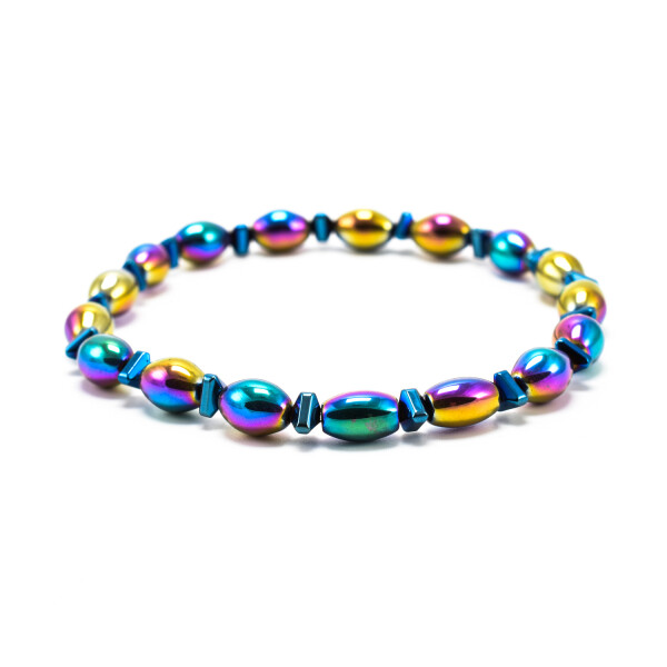 BRATARA BARBATI, ELASTICA, CU BILE DIN HEMATIT MAGNETIC ELECTROPLACAT MULTICOLOR