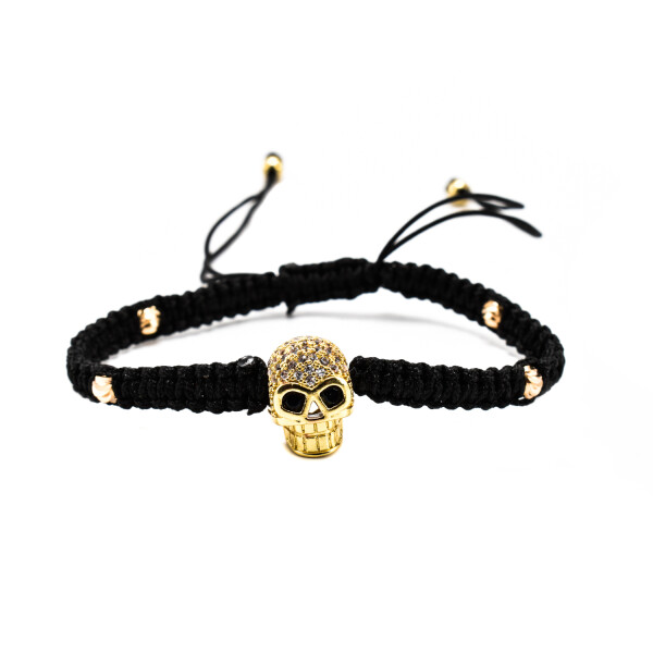 BRATARA BARBATI, SNUR IMPLETIT, CU CHARM CRANIU, PLACAT CU AUR 18k