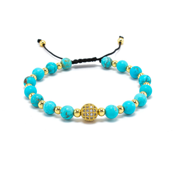 Bratara dama din turcoaz cu accesorii placate cu aur 18K si cristale swarovski