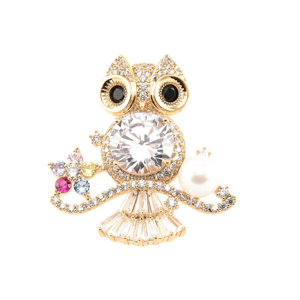 Brosa in forma de bufnita cu cristale swarovski placata cu aur 18k BRS-27
