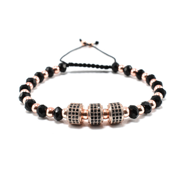 Bratara barbati din cristale negre si accesorii cu cristale zirconia BBB-250