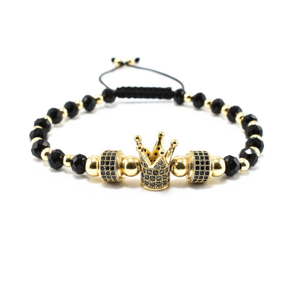 Bratara barbati cu cristale negre si accesorii placate cu aur 18k BBB-251