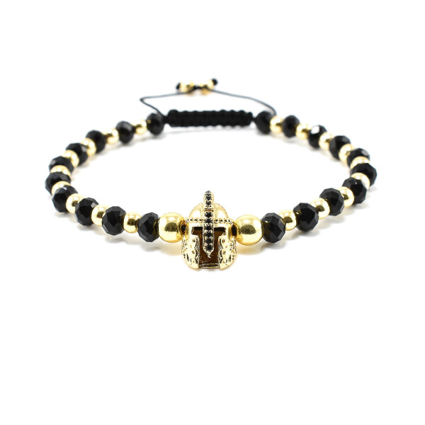 Bratara barbati cu cristale negre si accesorii aurii BBB-253