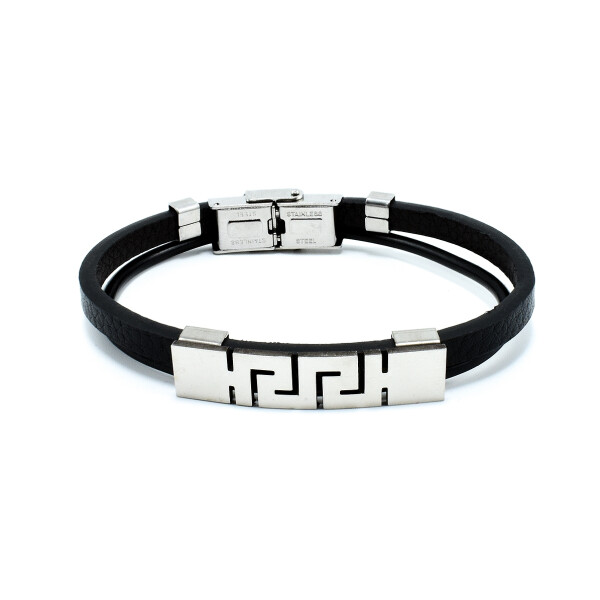 Bratara barbati stainless steel din piele naturala