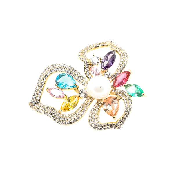 Brosa in forma de floare cu cristale swarovski placata cu aur 18k