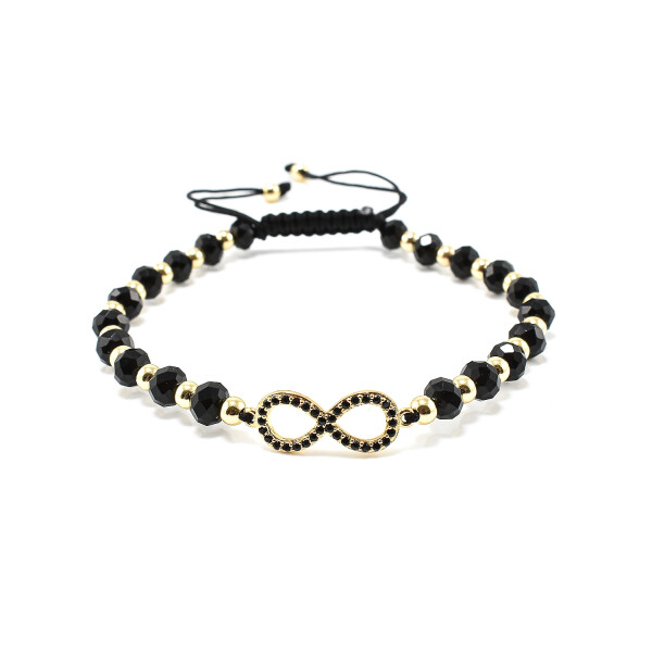Bratara barbati cu cristale negre si accesoriu in forma de infinit BBB-254
