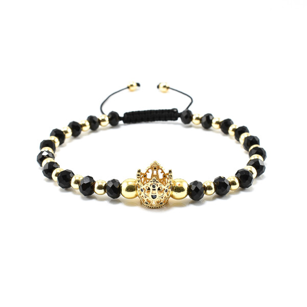 Bratara barbati cu cristale negre si accesoriu in forma de coroana BBB-255
