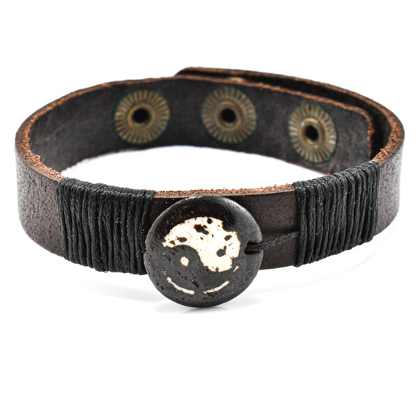 Bratara barbati vintage Yin și Yang din piele naturala 