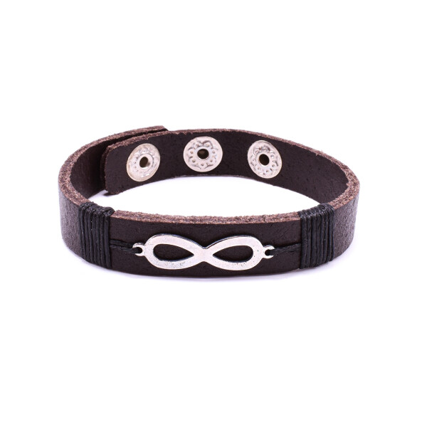 Bratara barbati din piele cu accesoriu din metal in forma de infinit 
