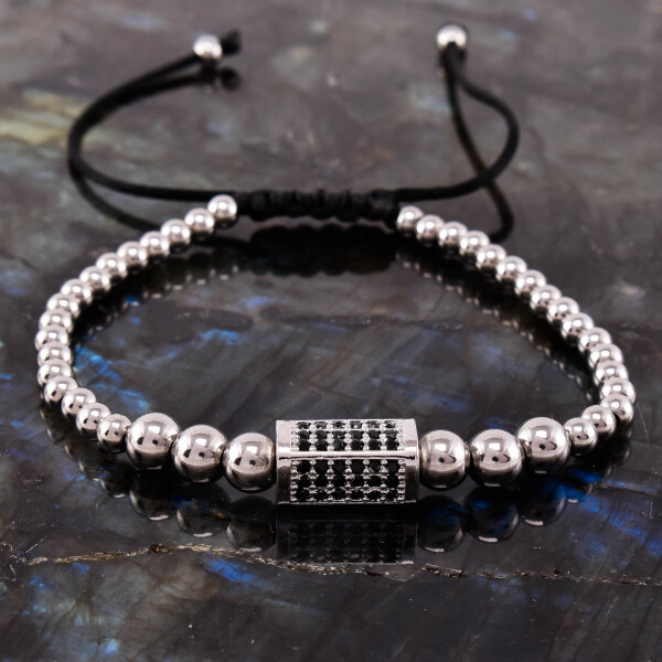 Bratara barbati cu accesorii argintii si cristale zirconia BBB-325