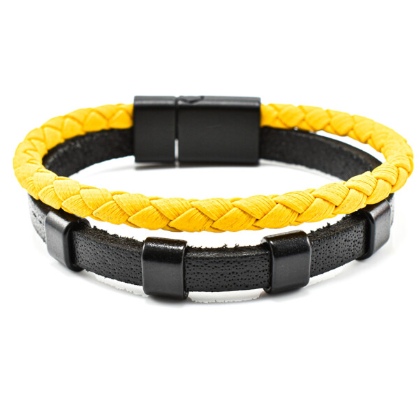 Bratara barbati yellow-black din piele naturala