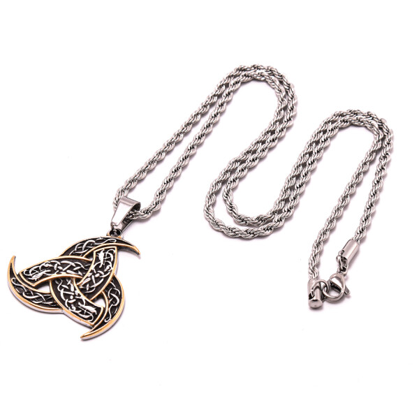 Lant barbati din otel inoxidabil cu pandantiv, VIKING TRIPLE HORN TRISKELION
