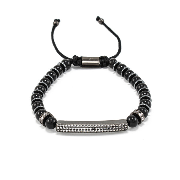 Bratara barbati din onix negru, hamatit  si accesorii cu cristale zirconia 