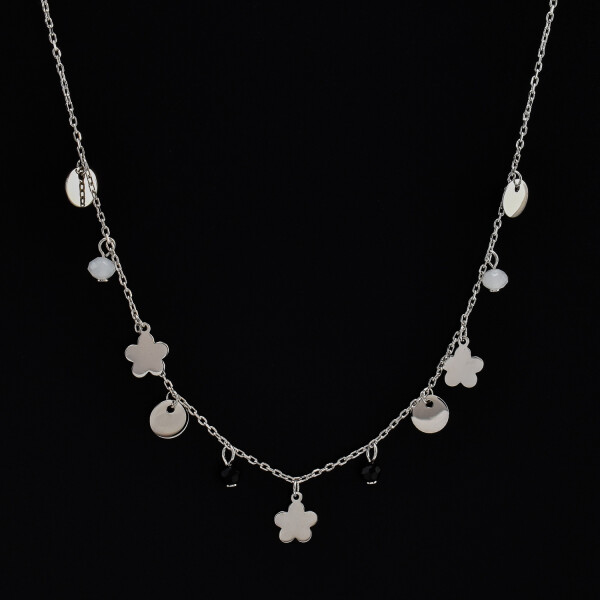 Lantisor dama din argint cu accesorii in forma de floare si banut 