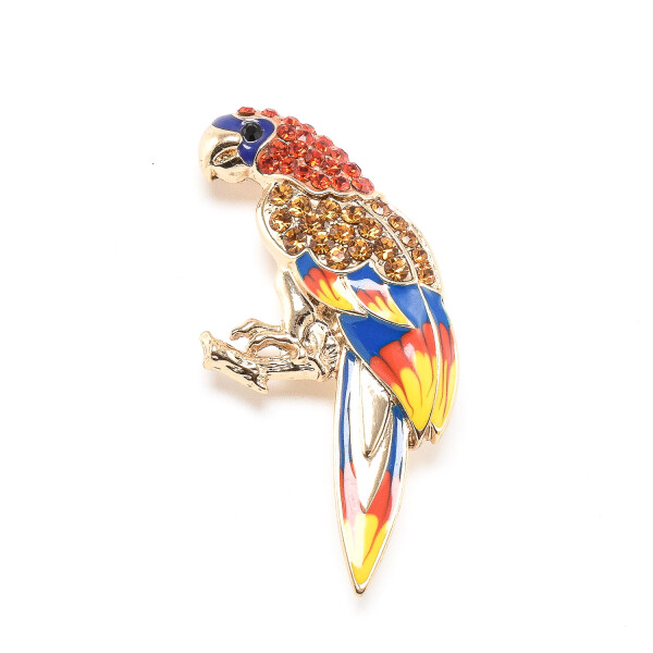 Brosa in forma de papagal cu cristale swarovski placata cu aur 18k