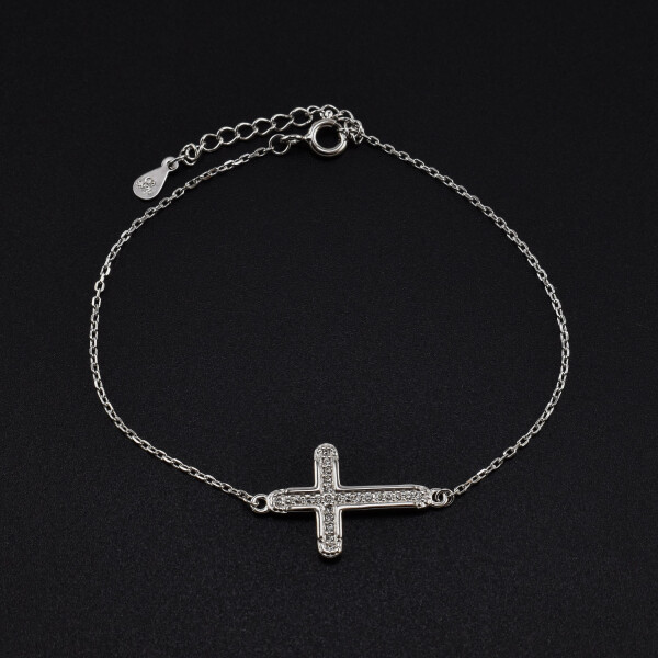 Bratara dama din argint cu accesoriu in forma de cruce cu cristale swarovski