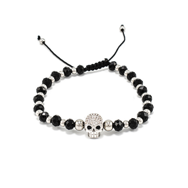 Bratara barbati din cristale negre si accesoriu craniu cu cristale zirconia