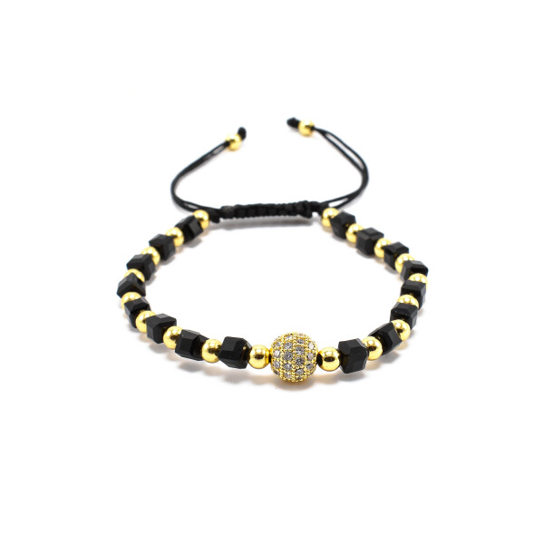 Bratara barbati din cristale negre cu accesoriu in forma de bila shamballa
