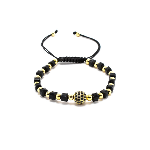Bratara barbati cu cristale negre cubice si bila shamballa 