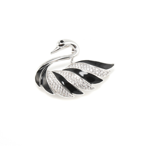 Brosa in forma de lebada cu cristale swarovski placata cu aur alb 18k