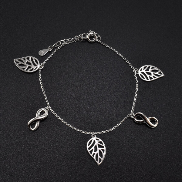 Bratara dama din argint cu accesorii in forma de frunza si infinit