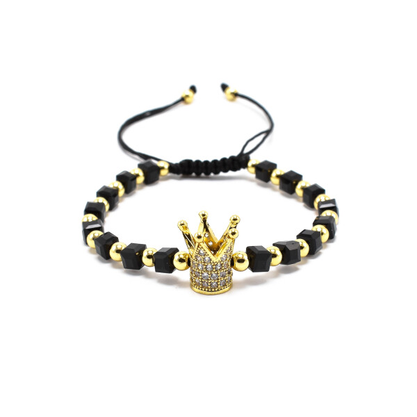 Bratara barbati din cristale negre si accesoriu in forma de coroana