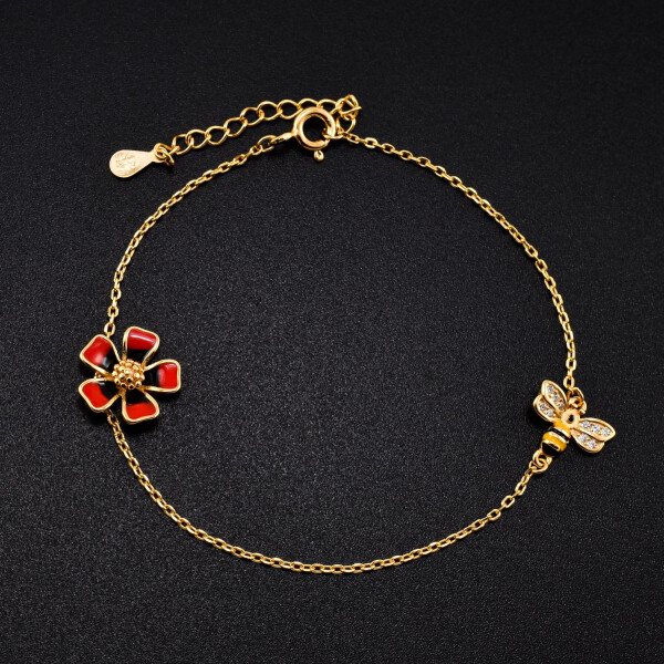 Bratara dama din argint cu accesorii in forma de floare si albina