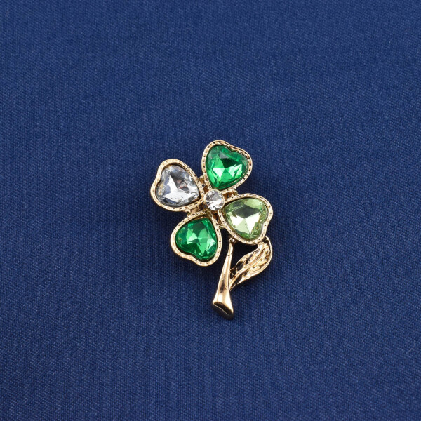 Martisor brosa "trifoi cu patru foi" cu cristale zirconia