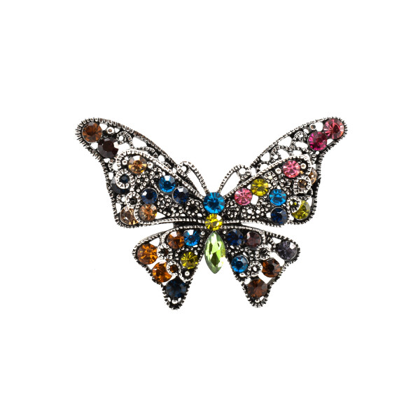 Brosa "Fluture" cu cristale multicolore